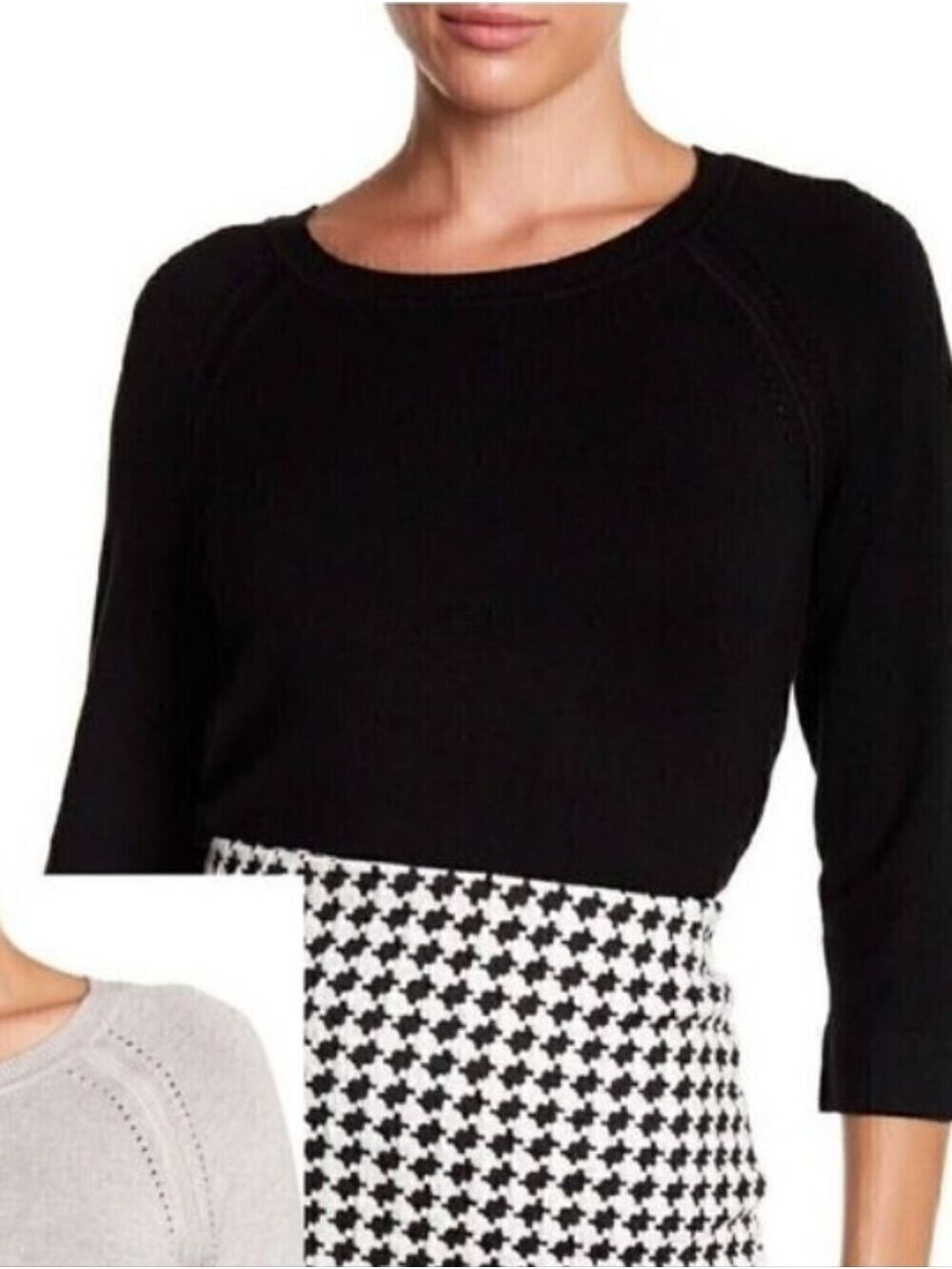 Philosophy Black 3/4 Sleeve Pointelle Shoulder Detail Knit Sweater Size Medium
